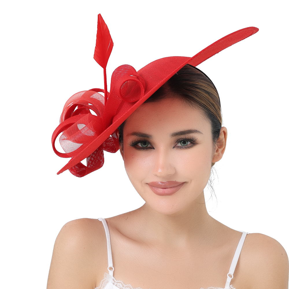 Vintage Fashion Hats - トレンディなワイドブリム女性用ファシネーターハット、ヘッドバンド付き、ヴィンテージティーパーティーハット、エレガントな大きなウェディングハット、教会イベント用