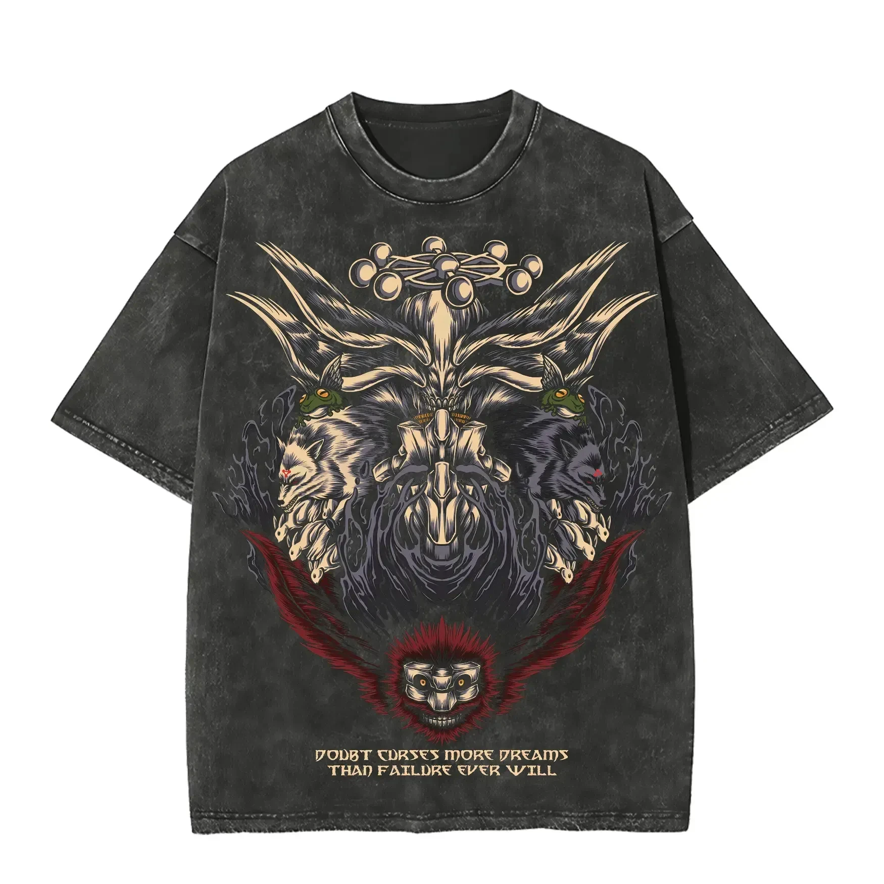 Vintage Fashion Wheel - マホラガホイール Tシャツ呪術廻戦神犬 Tシャツヴィンテージウォッシュオーバーサイズレトロアニメ原宿男性ストリートウェアグラフィック服