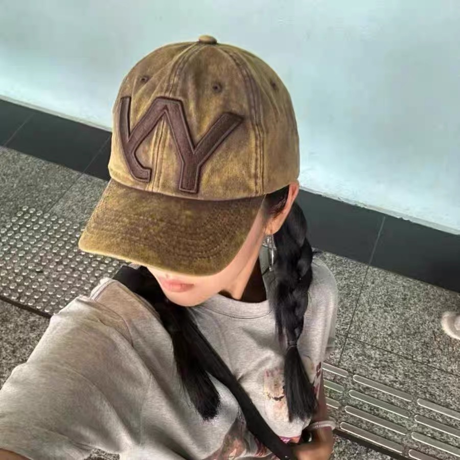 Vintage Fashion Hats - 小さなウォッシュド加工ヴィンテージストリートダンスファッション野球帽ダックビルハット文字刺繍レトロスタイルユニセックスコットンキャップ