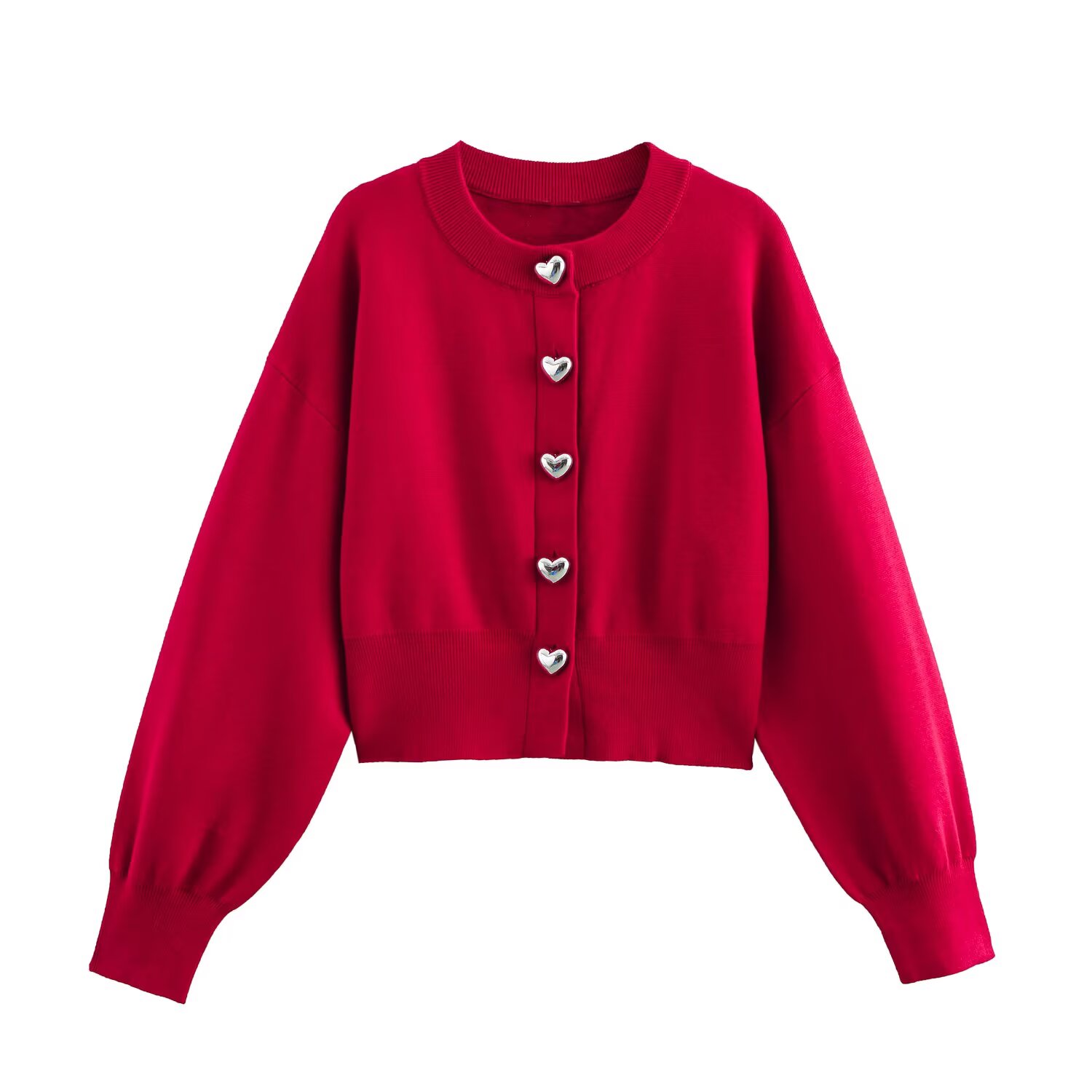 Crop Cardigan Vintage - 女性クロップドニットカーディガンボタンラウンドネック長袖リブ袖口秋ニットセーターコート 5536032