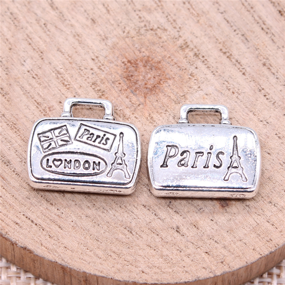 Vintage Fashion Paris - 10個 16x14mm(0.63x0.55インチ) アンティークシルバーカラー 観光土産 パリ ロンドン