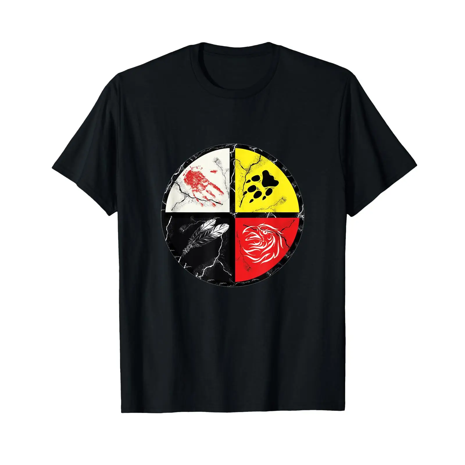 Vintage Fashion Wheel - インディアンメディスンホイールTシャツヴィンテージウォッシュ加工カジュアルソフト快適通気性ユニセックスストリートウェアトップス普段着ファッション