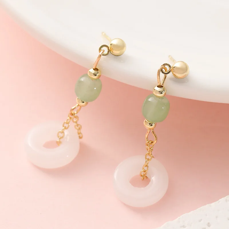Vintage Fashion Rings - 天然本翡翠リングイヤリング石のお守りヴィンテージジュエリーギフト宝石イヤースタッドお守りチャーム幸運のアクセサリー