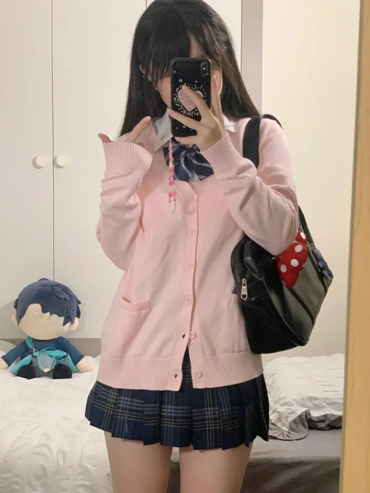 Crop Cardigan Vintage - 日本のヴィンテージ風長袖レディース可愛いJKセーターニットカーディガン女性用ジャケットゆったりスタイルカジュアル韓国風2025年ファッション秋
