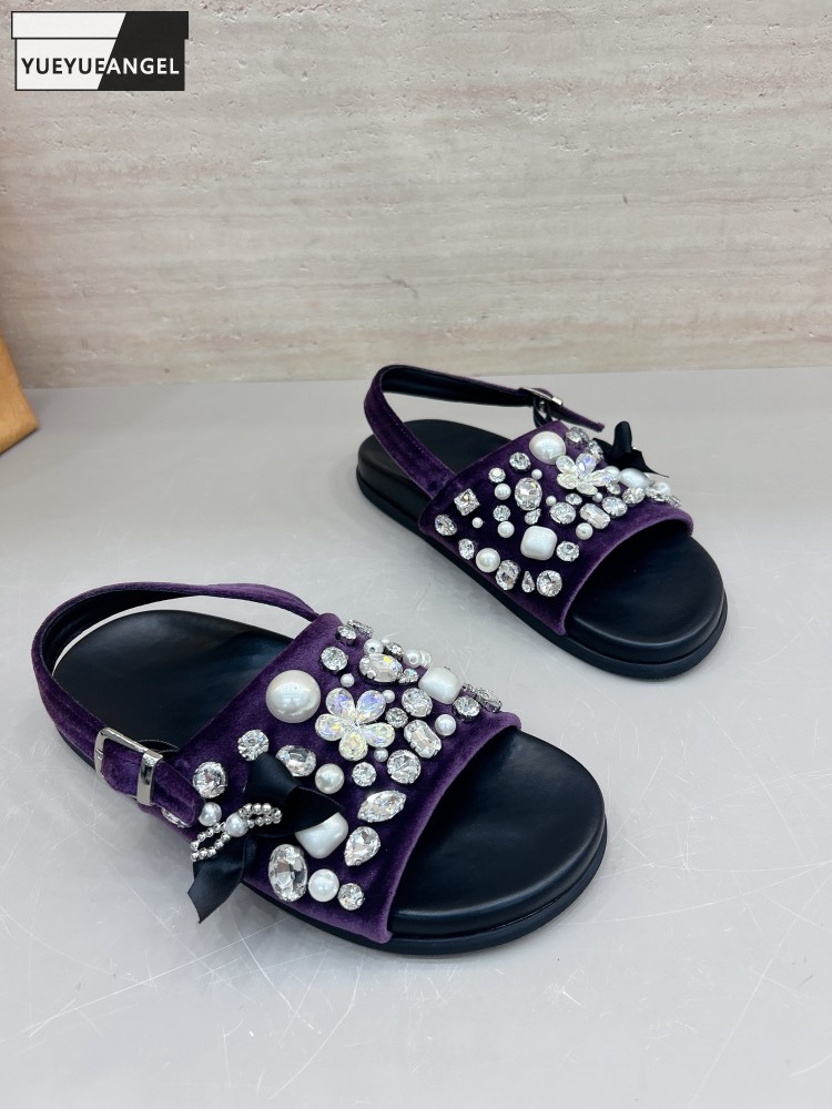 Vintage Fashion Ladies - 夏のレディースカジュアル通気性バックルプラットフォームサンダルファッションダイヤモンドスエードビーチスリッパオープントゥヴィンテージレディーススリッパ