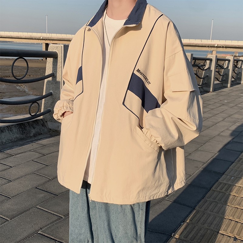 Vintage Windbreaker Nylon - 男性と女性のための広いヴィンテージユニセックスバミューダコート,春と夏のコート,ファッショナブルなパッチワーク,大学