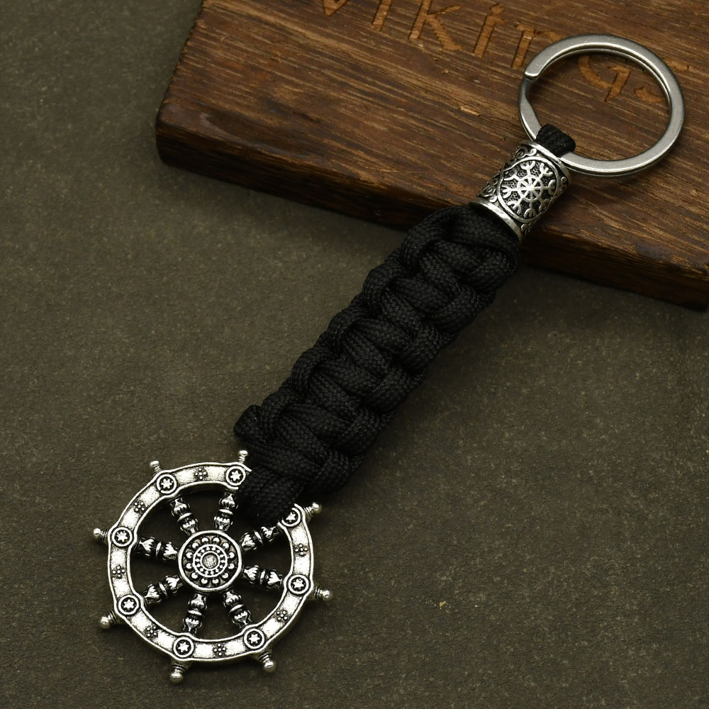 Vintage Fashion Wheel - 1個入り 生命の輪 サムサラ仏教のお守りペンダントキーホルダー バイキングルーン ヴァルクナット 手作り編み込みパラコードキーリング