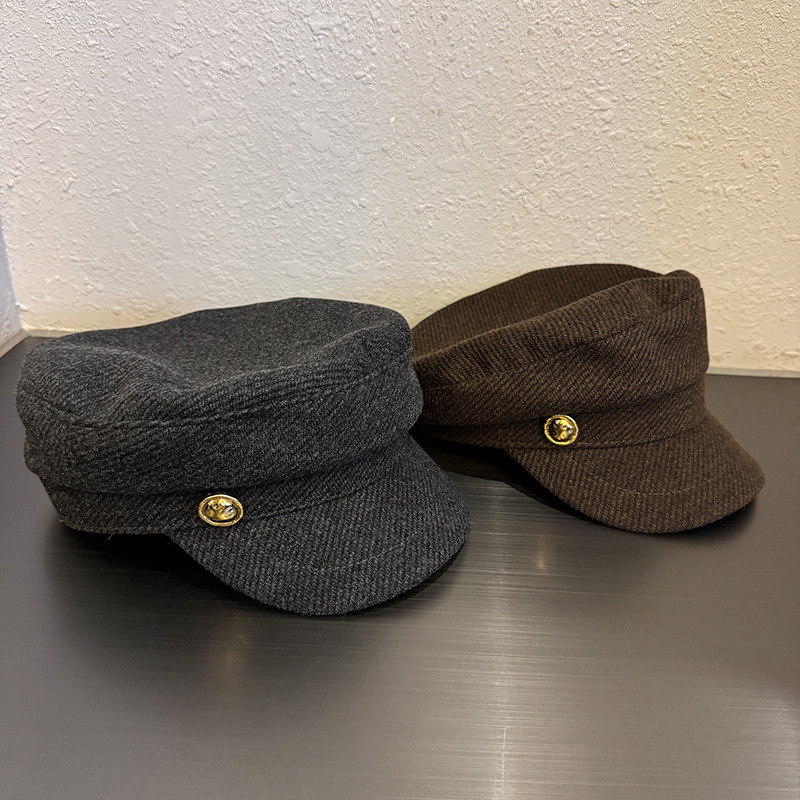 Vintage Fashion Hats - 女性のウールヴィンテージキャスケットベレー帽ゴールドボタン八角形デザイン冬暖かいファッションアクセサリースタイリッシュな衣装日常使用 ​