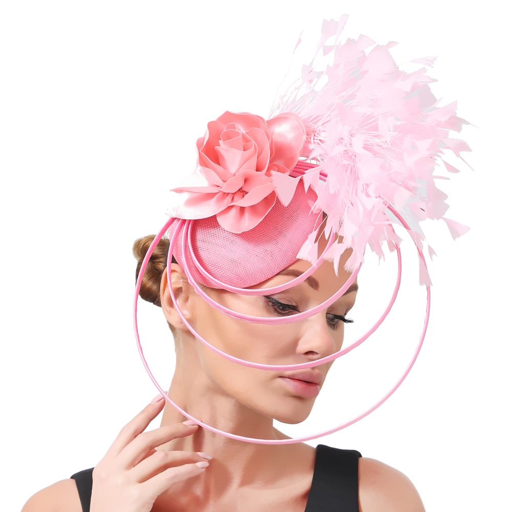 Vintage Fashion Hats - 美容ピンクレディースイベントファシネーター帽子レディースヴィンテージウェディング帽子キャップブライダルパーティーディナーヘアアクセサリー花の装飾