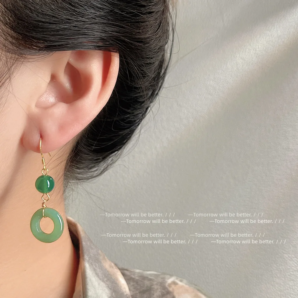 Vintage Fashion Rings - グリーン本物の翡翠リングイヤリング幸運の彫刻お守り天然ジュエリーエネルギー宝石ギフト女性アクセサリーファッションヴィンテージ