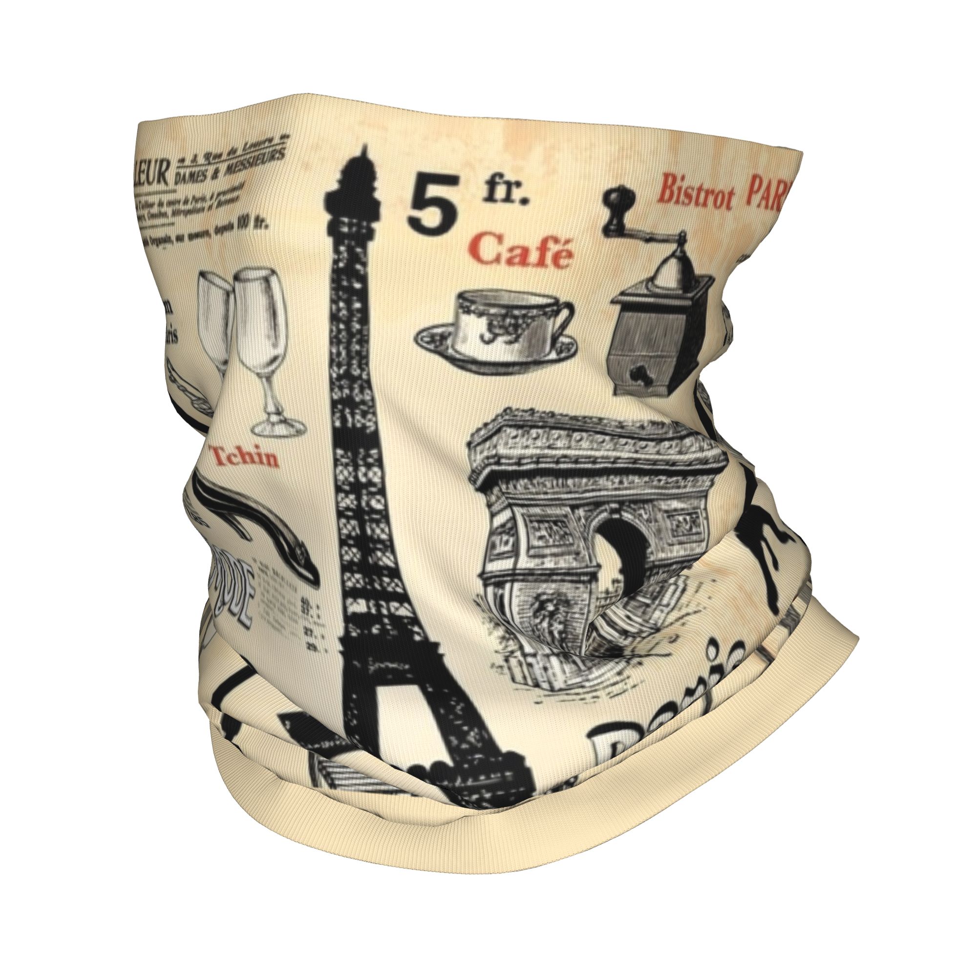 Vintage Fashion Paris - カスタムヴィンテージパリエッフェル塔バンダナ冬用ネックウォーマー男性用防風ラップフェイススカーフスキー用ロマンチックなフランスの風景