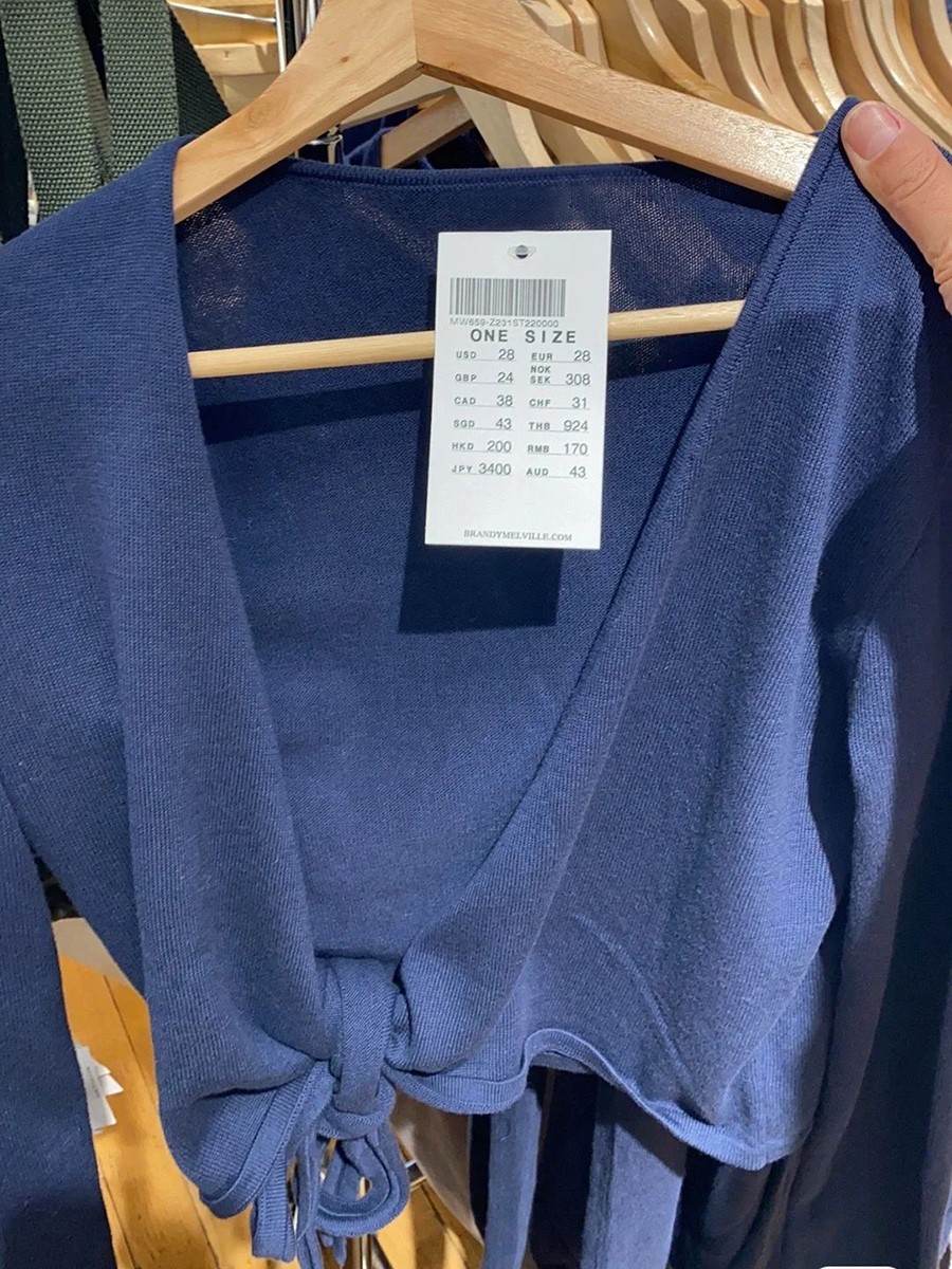Crop Cardigan Vintage - ネイビーレースアップニット長袖Tシャツカーディガン レディース 秋 Vネック カジュアル スモック