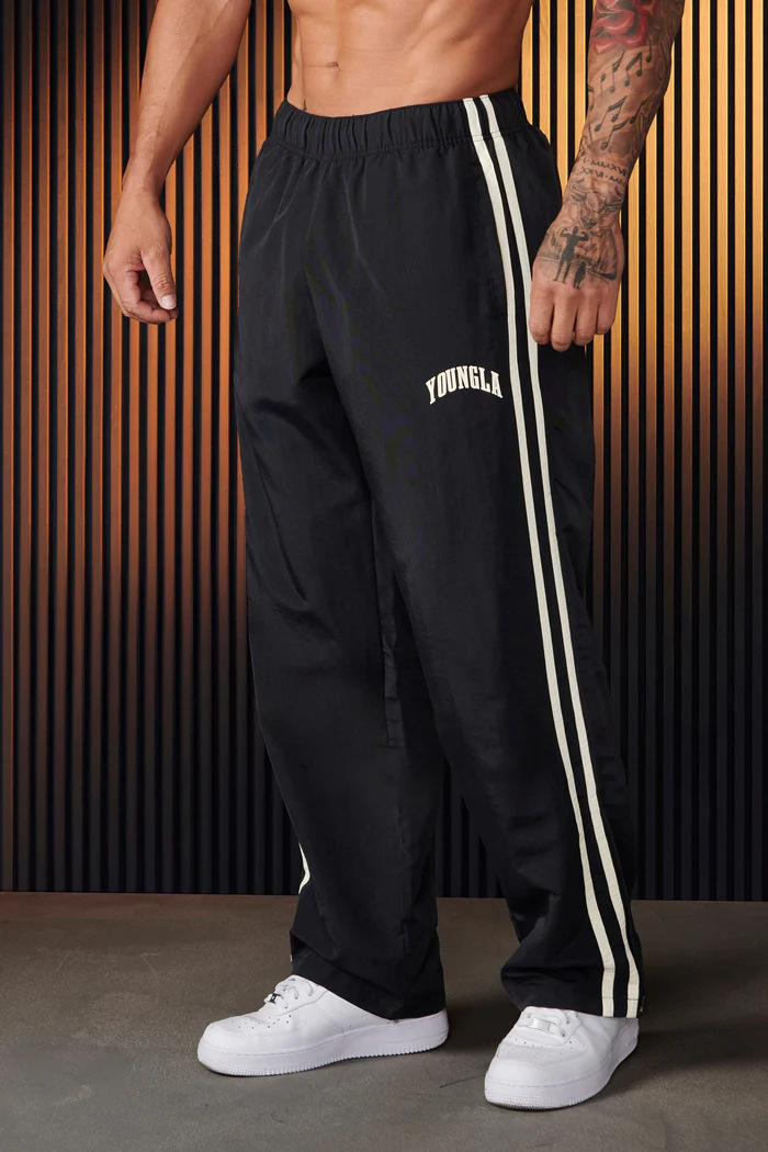 Retro Track Pant - メンズ ダブルサイドストライプ クイックドライ ワイドレッグ トラックパンツ ウエストゴム