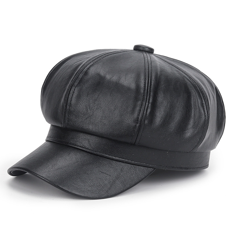 Vintage Fashion Hats - 冬用ブラックPUレザーハット レディース ヴィンテージ ヒップホップ トラッカーキャップ ファッション