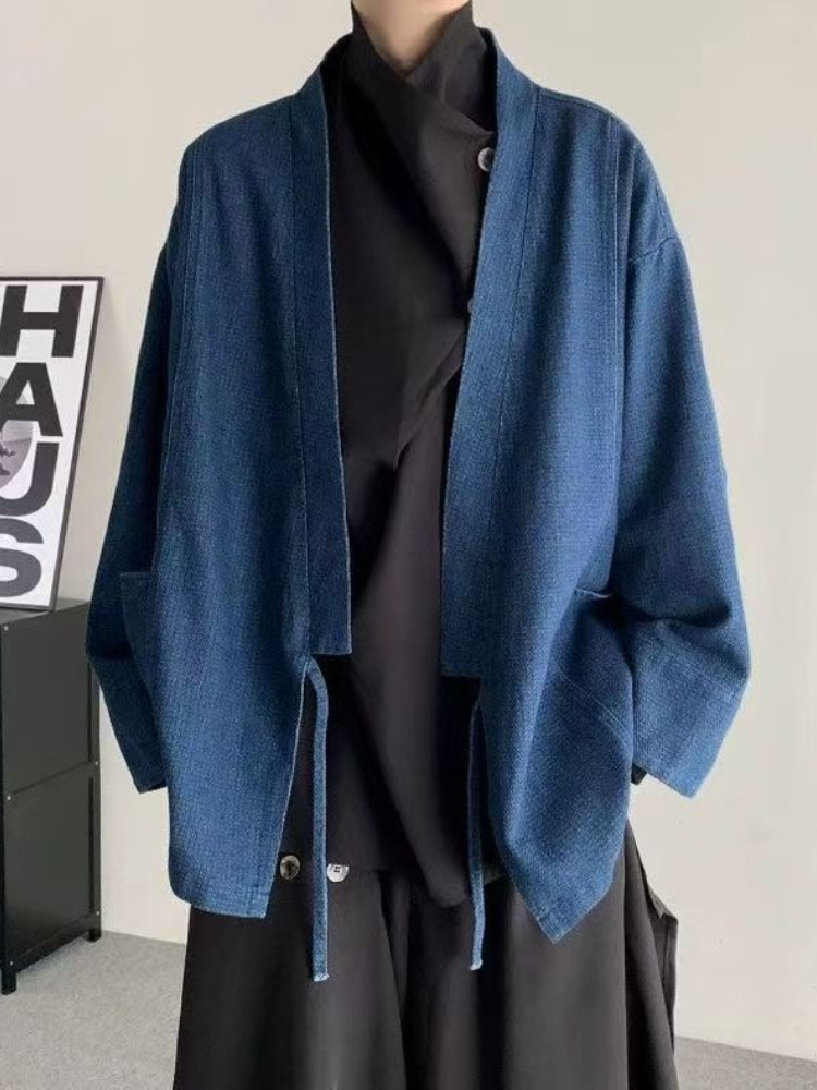 Crop Cardigan Vintage - ヴィンテージ和風デニムコート男性女性ユニセックス特大デイリー春秋トレンディジーンズジャケット長袖カーディガン