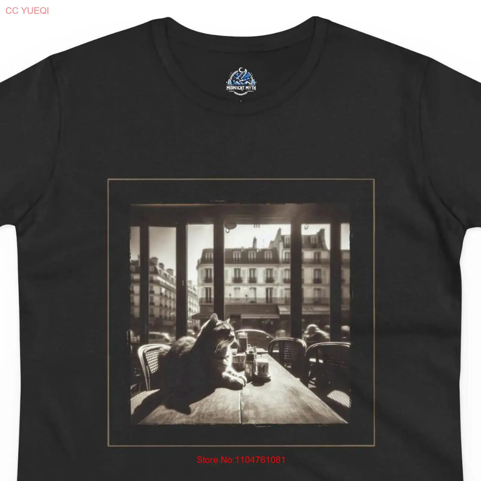 Vintage Fashion Paris - ヴィンテージパリカフェ面白い猫Tシャツコーヒーヴィンテージウォッシュグラフィックファッションオムカジュアル快適トップス普段着に最適