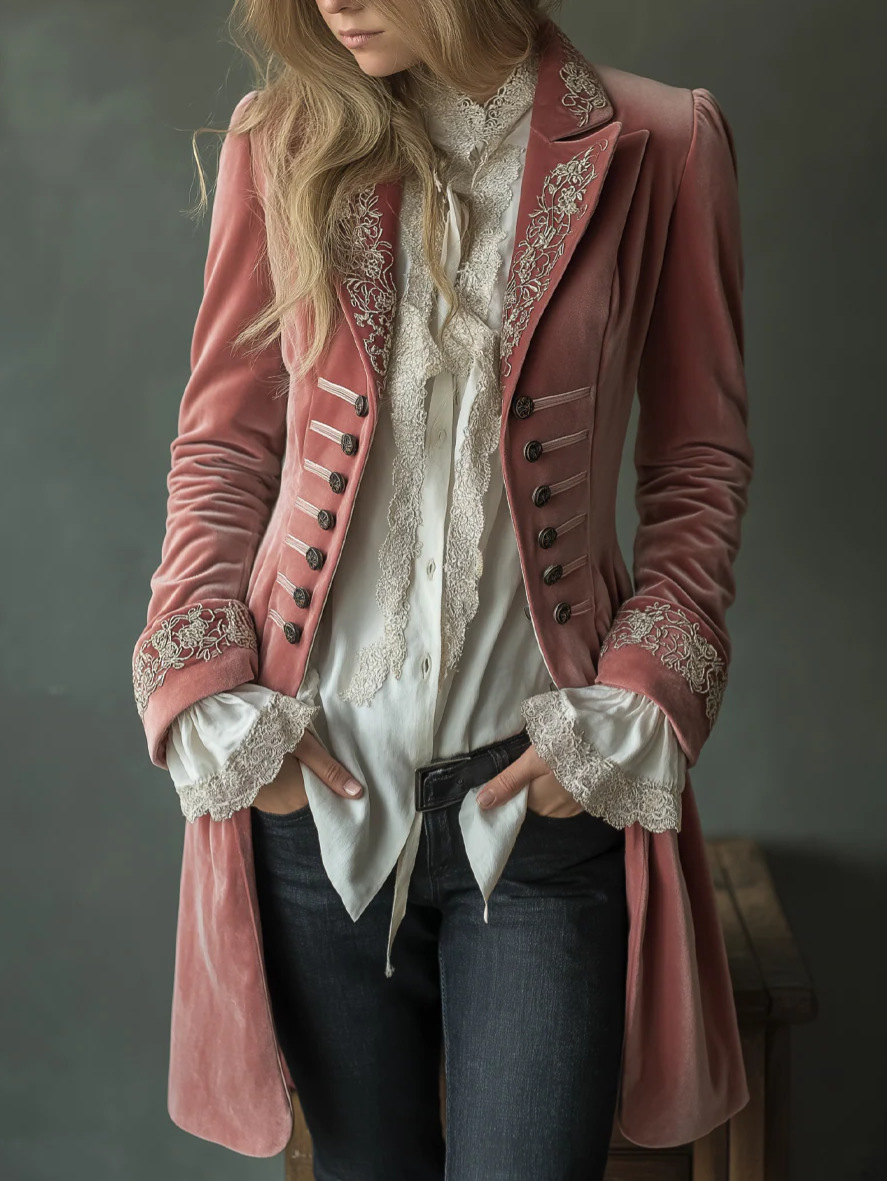 Velvet Blazer Vintage - エレガントシックなベルベットジャケットブレザー女性用ダブルブレストラペル女性ブレザーコートスリムフィットソリッド刺繍アウター秋