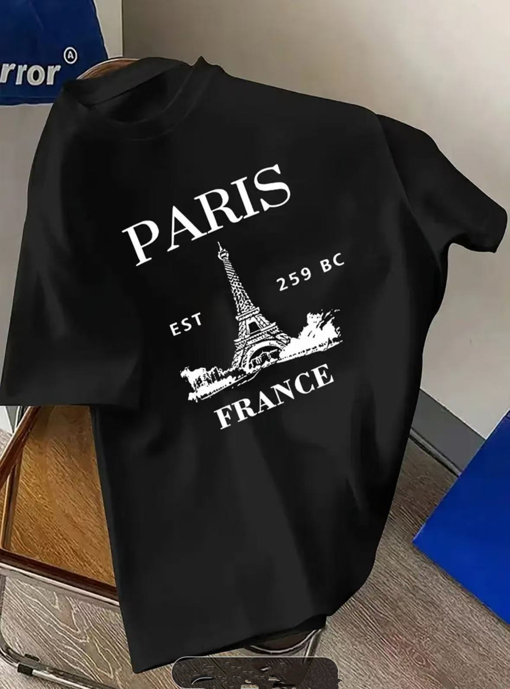Vintage Fashion Paris - トレンディなヴィンテージニューファッションメンズTシャツ、ラウンドネック、半袖、パリプリント、フランス