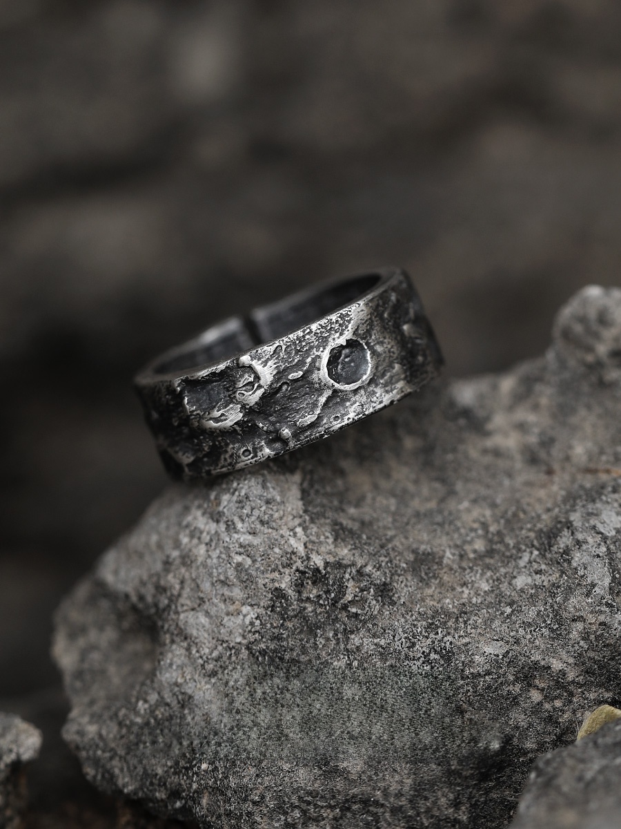 Vintage Fashion Rings - オリジナル純粋な 999 シルバーリングメンズヴィンテージワイドユニークなデザイン月とシックスペンスファッションジュエリーアクセサリー