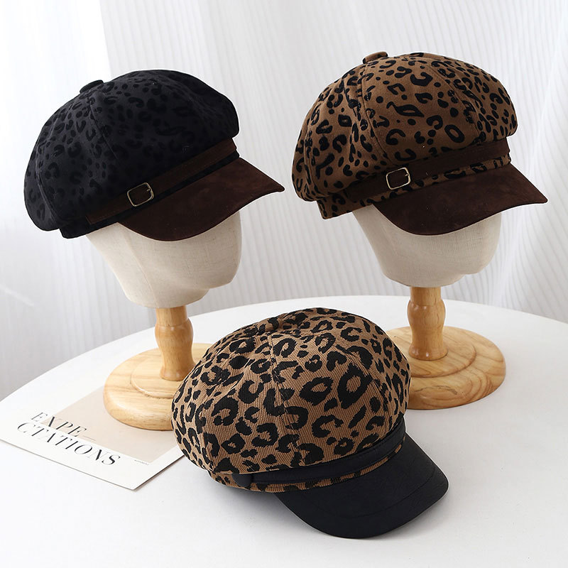 レトロヒョウ柄ワイドブリムベレー帽ヴィンテージペインターキャ - Vintage Fashion Hats のレビューと価格