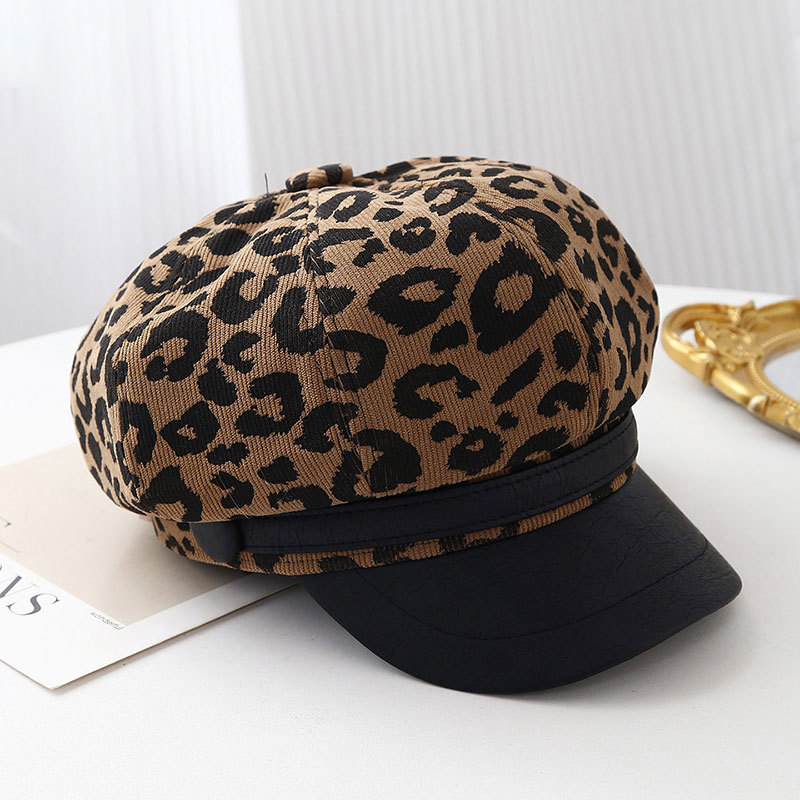 レトロヒョウ柄ワイドブリムベレー帽ヴィンテージペインターキャ - Vintage Fashion Hats のレビューと価格