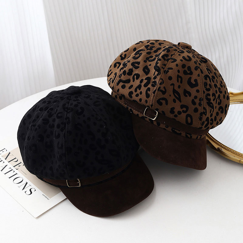 レトロヒョウ柄ワイドブリムベレー帽ヴィンテージペインターキャ - Vintage Fashion Hats のレビューと価格