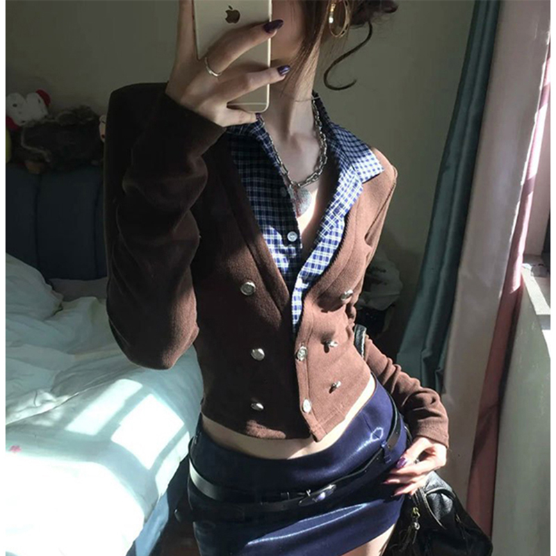 MEXZT Y2K クロップドニットカーディガン女性チェック - Crop Cardigan Vintage のレビューと価格