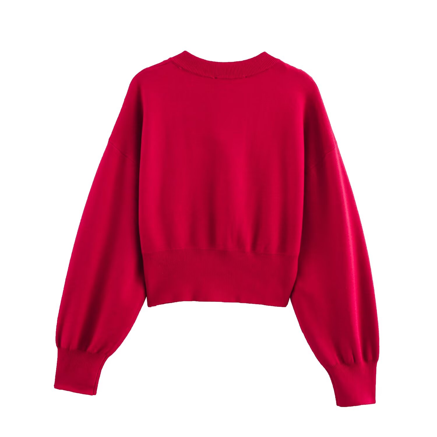 女性クロップドニットカーディガンボタンラウンドネック長袖リブ - Crop Cardigan Vintage のレビューと価格