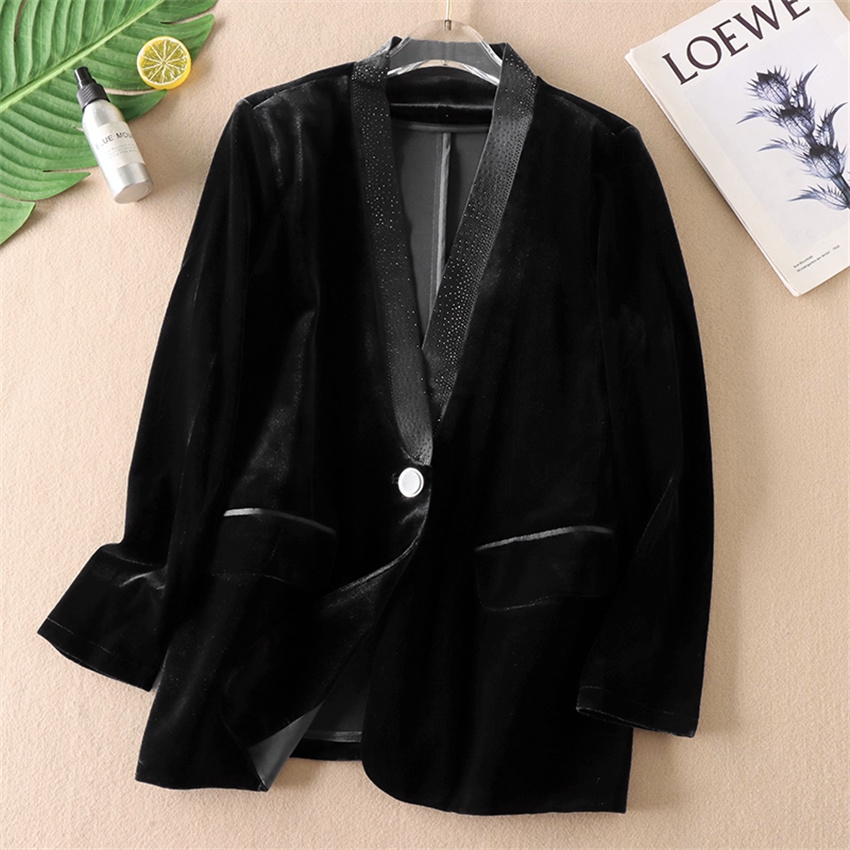 秋冬ビッグサイズヴィンテージ女性ゴールドベルベットブレザーフ - Velvet Blazer Vintage のレビューと価格