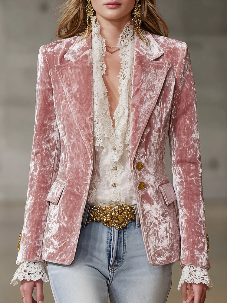 エレガントなベルベットブレザー女性のためのシングルブレストラ - Velvet Blazer Vintage のレビューと価格