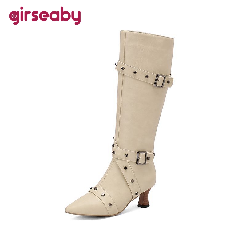 Girseaby レディース 膝丈ブーツ ポインテッドトゥ  - Vintage Fashion Ladies のレビューと価格
