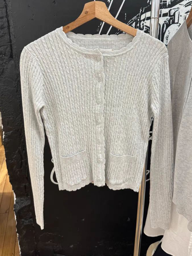 ポケットとツイストフラワー付きニットカーディガン、Oネックセ - Crop Cardigan Vintage のレビューと価格