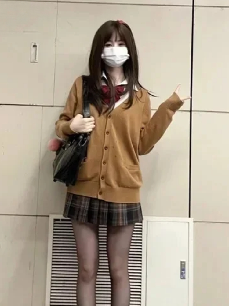 日本のヴィンテージ風長袖レディース可愛いJKセーターニットカ - Crop Cardigan Vintage のレビューと価格