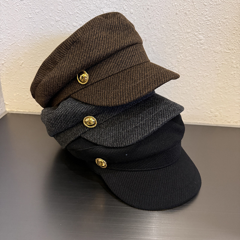 女性のウールヴィンテージキャスケットベレー帽ゴールドボタン八 - Vintage Fashion Hats のレビューと価格
