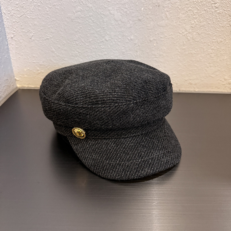 女性のウールヴィンテージキャスケットベレー帽ゴールドボタン八 - Vintage Fashion Hats のレビューと価格