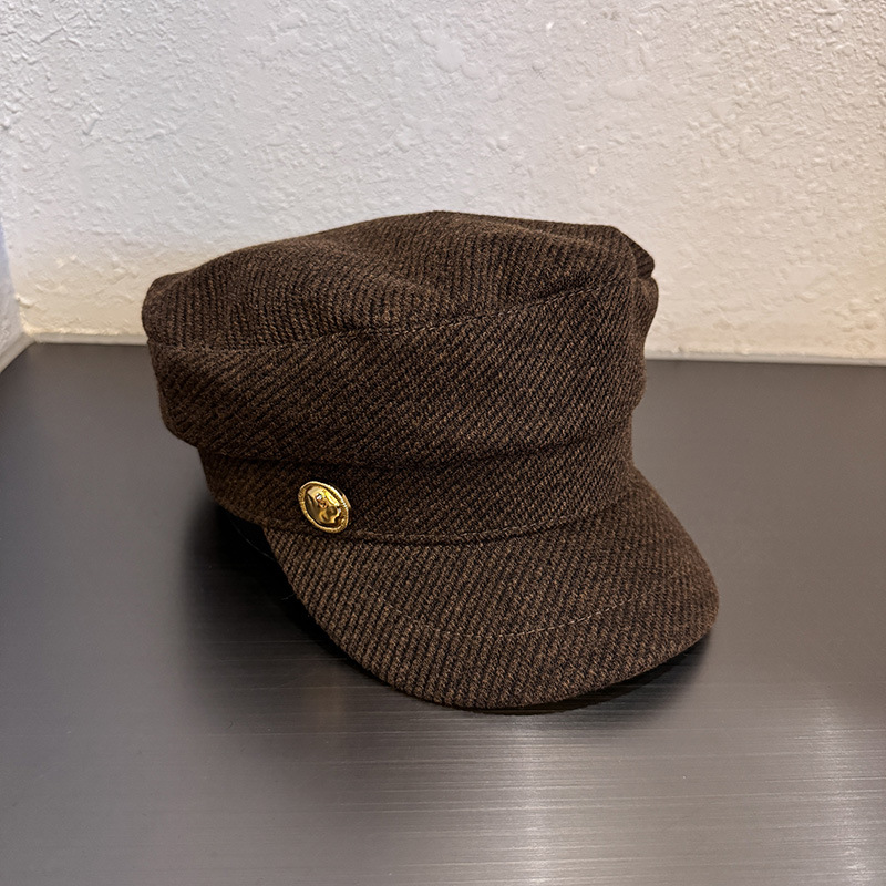 女性のウールヴィンテージキャスケットベレー帽ゴールドボタン八 - Vintage Fashion Hats のレビューと価格