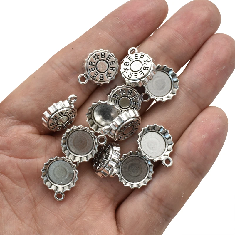 アンティークシルバーメッキビールキャップチャーム、DIYイヤ - Vintage Fashion Jewelry Necklaces のレビューと価格