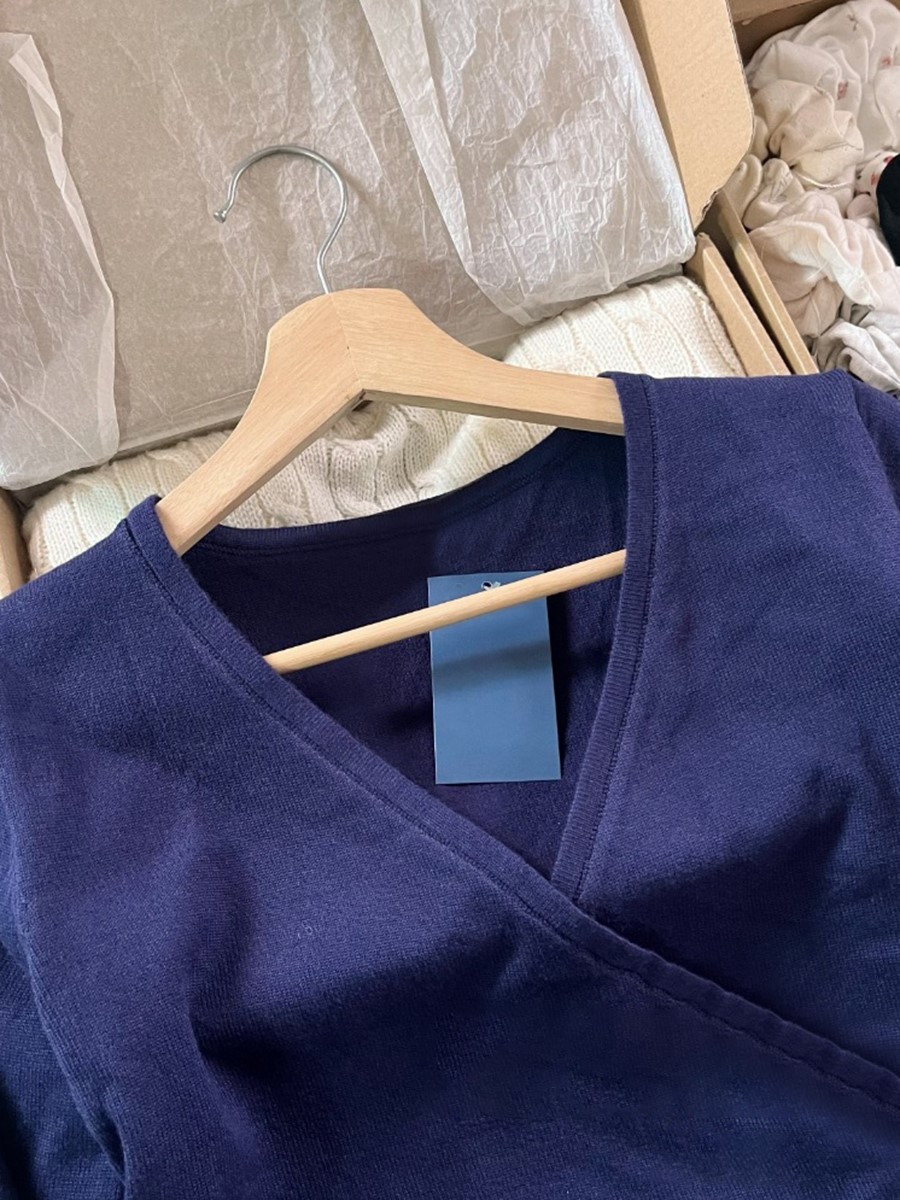 ネイビーレースアップニット長袖Tシャツカーディガン レディー - Crop Cardigan Vintage のレビューと価格