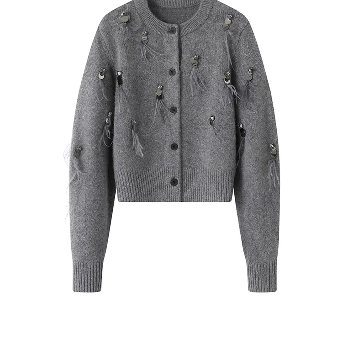 秋冬コートハイエンドニットセーターブラックグレーニットカーデ - Crop Cardigan Vintage のレビューと価格