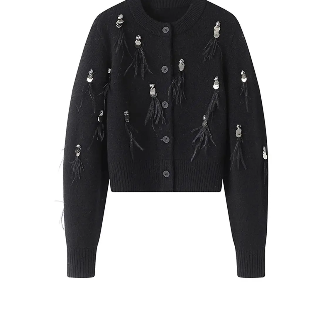 秋冬コートハイエンドニットセーターブラックグレーニットカーデ - Crop Cardigan Vintage のレビューと価格