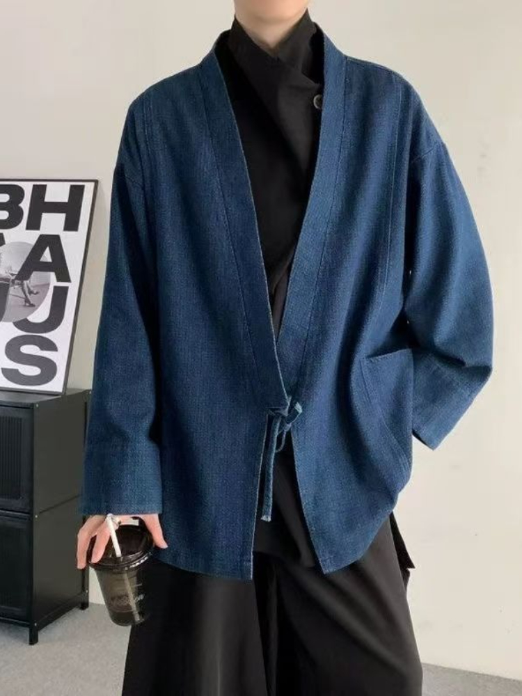 ヴィンテージ和風デニムコート男性女性ユニセックス特大デイリー - Crop Cardigan Vintage のレビューと価格