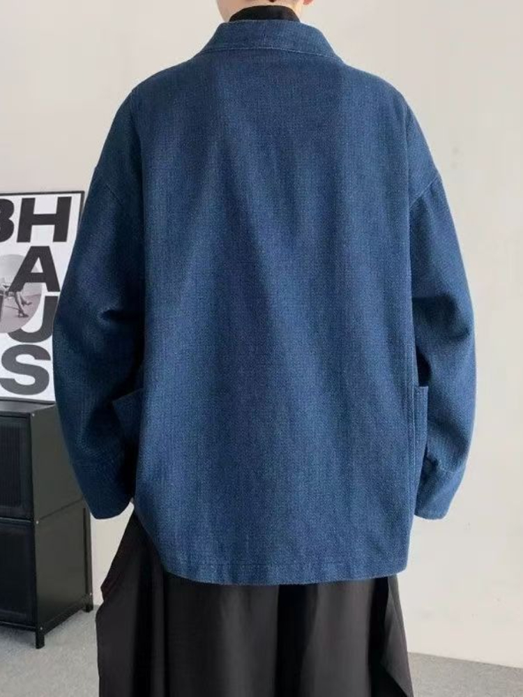 ヴィンテージ和風デニムコート男性女性ユニセックス特大デイリー - Crop Cardigan Vintage のレビューと価格