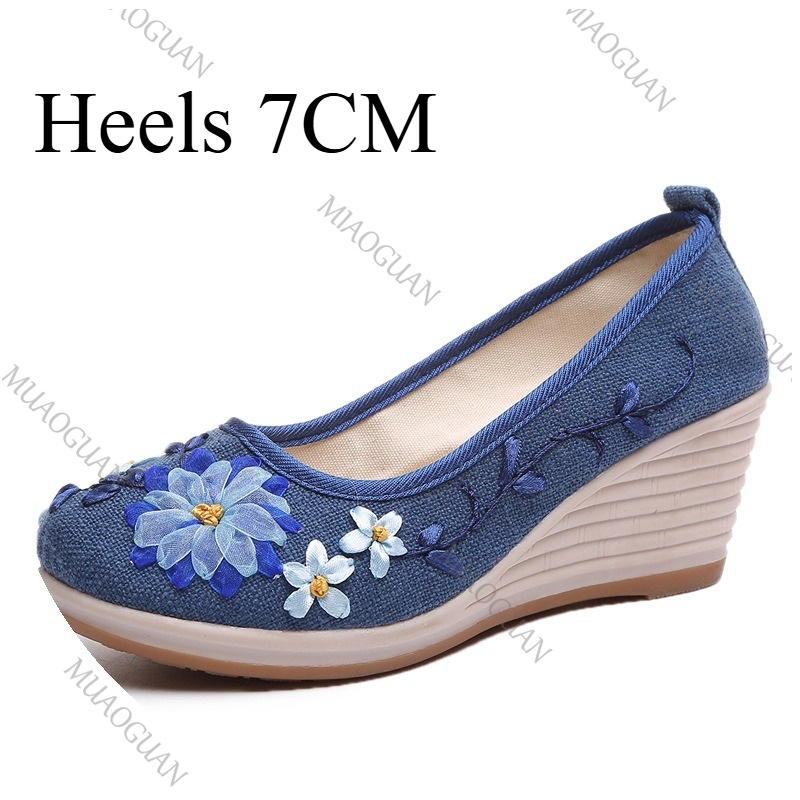 刺繍入り女性用コンフォートウェッジプラットフォームシューズ、 - Vintage Fashion Ladies のレビューと価格