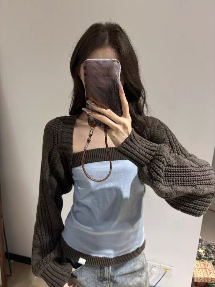 Y2K風ニットツーピースセット レディース クロップドカーデ - Crop Cardigan Vintage のレビューと価格