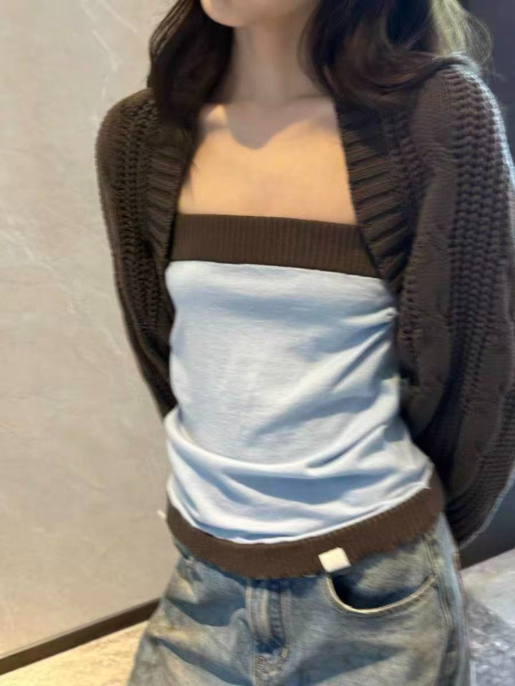 Y2K風ニットツーピースセット レディース クロップドカーデ - Crop Cardigan Vintage のレビューと価格