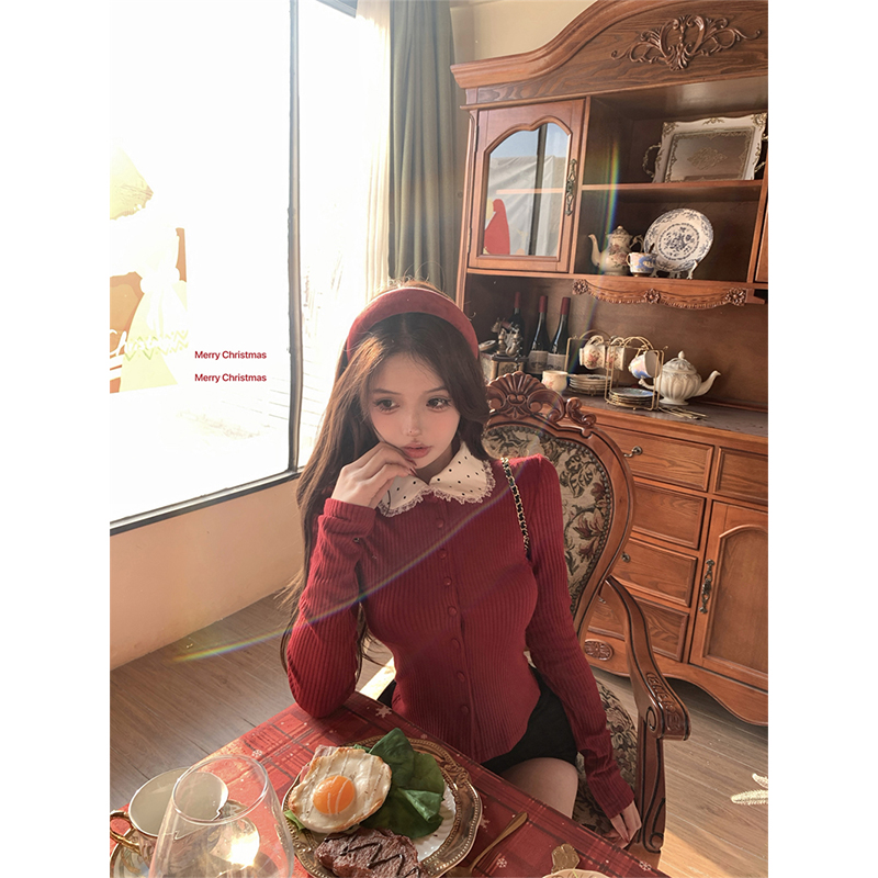 MEXZT ヴィンテージレッドニットカーディガン女性クリスマ - Crop Cardigan Vintage のレビューと価格