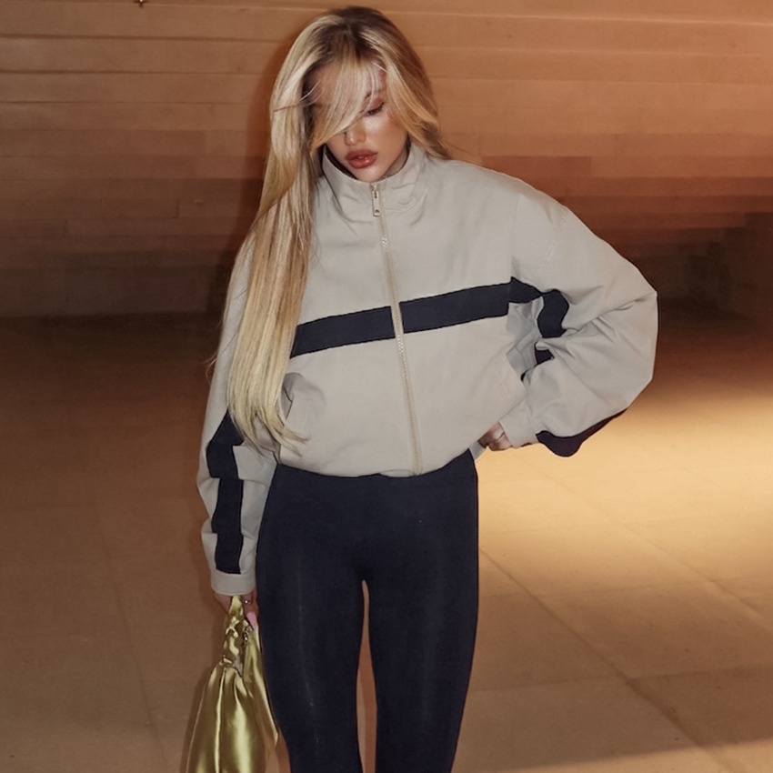 女性カラーブロックウインドブレーカージャケットスタンドカラー - Vintage Windbreaker Nylon のレビューと価格