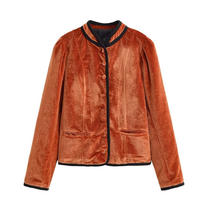 スタンドカラー コントラストパイピングトリム ベルベットブレ - Velvet Blazer Vintage のレビューと価格
