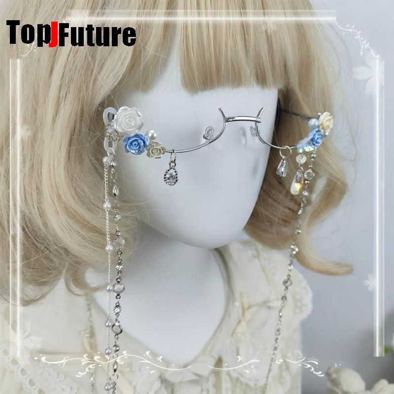 女性原宿サブカルチャーロリータガール手作り妖精花柄ハーフフレ - Vintage Fashion Glasses のレビューと価格