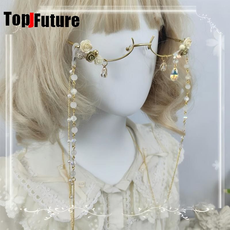 女性原宿サブカルチャーロリータガール手作り妖精花柄ハーフフレ - Vintage Fashion Glasses のレビューと価格